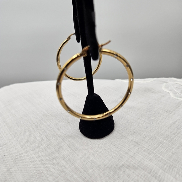 Gold Plated Crystal Hoop‎ 1.5" Earrings - Picture 4 of 10